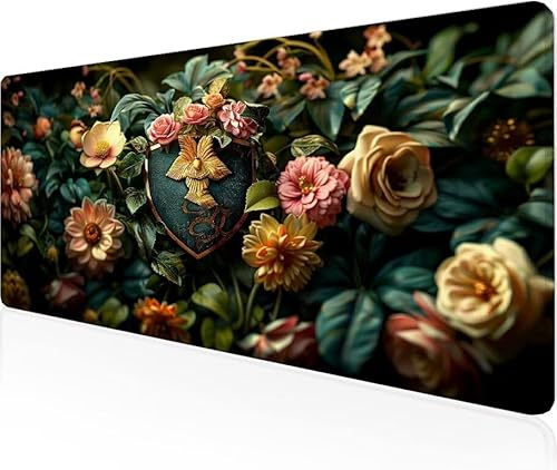 Musmatta bricka spelmusmatta blommor stor skrivbordsmatta 1400 x 600 x 3 mm, arbete från hem väsentligheter halkfri gummibas specialstruktur vattentålig yta slitstark skrivbord matt för laptop Y1-840