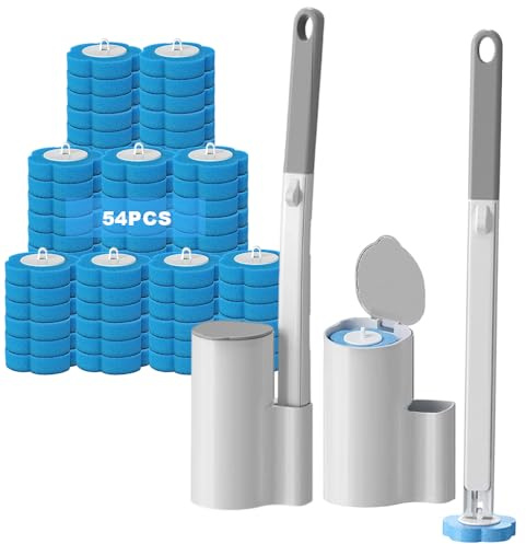 Mineup Set da 2 Scopino Wc Usa e Getta, Spazzola per WC Monouso Set con 54 Ricariche Detergenti, Pulisci Water Usa e Getta con Detersivo per Bagni, Lavandini, Vasche da Bagno e Pavimenti