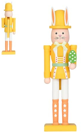 Nexusectar Coniglio pasquale Schiaccianoci - Decorazione in legno a tema pasquale, statuetta di design di coniglietti | Figure in legno coniglietto schiaccianoci per primavera tavolo vacanza camino