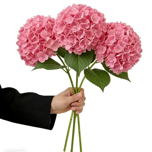 Hydrangea Artificial Flowers,3 Pcs Real-Touch Artificial Hydrangea flowers 66g Large Moisturizing Silk Flower Stems, Adjustable Artificial Bush Outdoor, for Small Vase, Office Desk Decor (B)