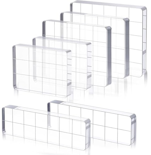 Tacdas Juego de 7 Bloques de Sellos Acrílicos, Pequeñas Herramientas de Estampado Transparentes con Líneas de Cuadrícula, Varios Tamaños para Scrapbooking y Creación de Tarjetas.