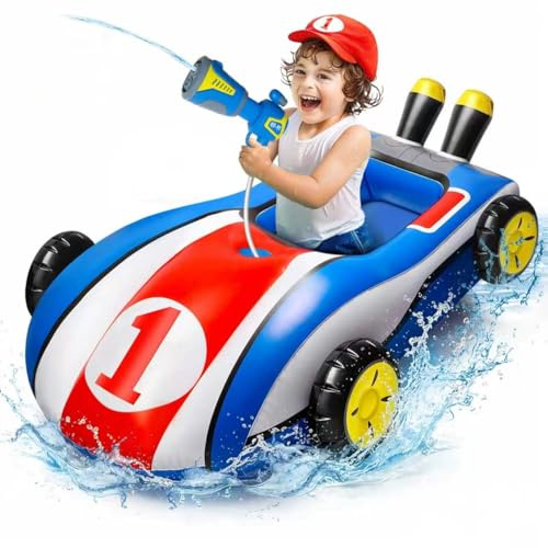 Shinybox Pool Spielzeug, Aufblasbarer Schwimmring mit Wasserpistole, Kinderboot, Wasserspielzeug Planschbecken Garten, Go-Kart Schwimmhilfe Geschenk Jungen & Mädchen