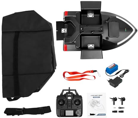 Futterboot mit GPS RC Köderboot Fernsteuerung 500m 2kg RC Boot 2,4 GHz Köderboot mit 12000mAh Akku (4h Laufzeit) + Ladegerät + Tragetasche Angelboot 3 Köderboxen Auto-Rückkehr, für Seen/Flüsse