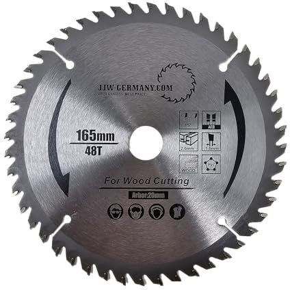 jjw-germany HM - Sägeblatt 165 x 2,2 x 20 mm mit 48 HM-Zähnen WZ, Industriequalität nach DIN EN 847-1