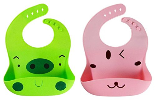 Chilsuessy 2er Aufrollbares Baby Silikon Lätzchen für Mahlzeiten mit Tasche, Weiches Silikon, einfach zu reinigen – für Babies und Kleinkinder