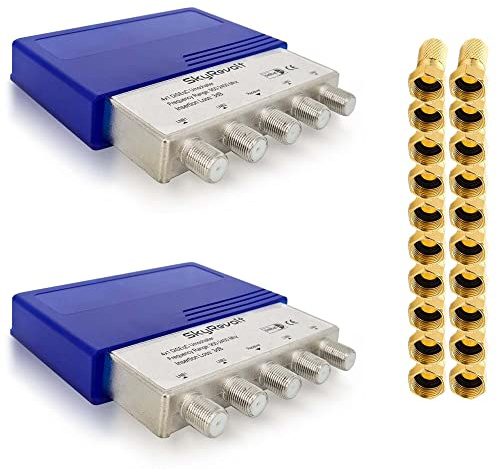 SkyRevolt 2X DiSEqC Schalter 4/1 SAT Umschalter Wetterschutzgehäuse Satellitenweiche TV Switch Verteiler Splitter 20x F-Stecker