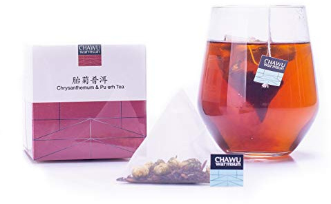 ChaWuWarmSun Chrysanthemum & Puerh Tea Bags,16 Tea bags,8 Count/Box(Pack of 2),Natural Chrysanthemum Tea Buds with Royal Puerh Tea Loose Leaf