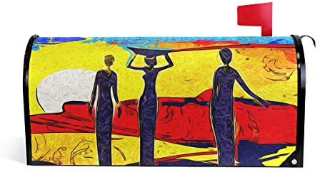 Linomo Magnetischer Briefkasten-Überzug Afrikanische Frau Kunst Malerei Briefkasten-Umschlag Briefkasten-Abdeckung Haus Garten Hof Outdoor Deko für übergroße Größe 63,5 x 53,3 cm
