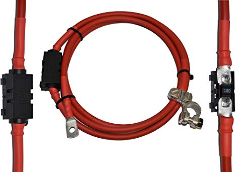 EBROM Batteriekabel 50 mm2 ROT + Polklemme Sicherungshalter 500cm Schuh M8 | Viele Kombis: Batterie Pol Klemme (+) Anschluss rechts + Sicherungshalter + 100A MIDI Sicherung, Kabelschuhe M6/M8/M10/M12
