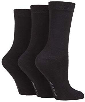 SockShop Ladies Plain Patterned and Striped Bamboo Socks Pack of 3 Black 4-8