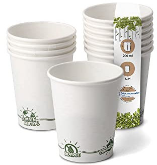 GREENBOX Tazza di carta riciclabile caffè bianco con icona EcoUp© e rivestimento PLA I 50 Coffee To go Bicchieri monouso biodegradabili 200 ml 8 oz I tazza da caffè monouso