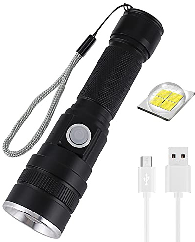 LED Flashlight, USB Rechargeable Flashlights, Super Bright 6000 Lumen P50 Flashlights, Rechargeable Tactical Waterproof Flashlight with Zoom for Camping, Hiking and Emergencies (Built-in battery)
