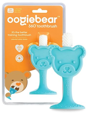 oogiebear Infant-to-Toddler Training Teether Toothbrush - 0-2 Years - 360° Soft Silicone, Promotes Safe Brushing, Baby & Kids Health - Teddy Bear Design Oral Care - 1 Unit