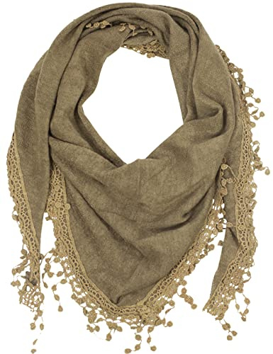 fashionchimp Damenschal mit Zier-Quasten und Muster-Mix Stickerei, Fransen-Schal, Dreieck-Tuch