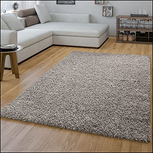 TT Home Wohnzimmer Teppich Hochflor Langflor Shaggy Soft Unifarben Modern Einfarbiges Design, Farbe: Grau, Größe:70x250 cm