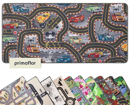 Primaflor Interaktiver Kinderteppich - 140 x 200 cm, Cars, Made in Europe mit Straßenmotiv, Hochwertiger Straßen-Teppich für Kinderzimmer, für Jungen & Mädchen