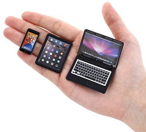 cobee 1:12 Puppenhaus Mini Laptop Set, Mini Metall Laptop Tablet Smartphone 3pcs Szene Simulation Zubehör Puppenhaus Möbel Puppenzubehör Spielset (Schwarz)