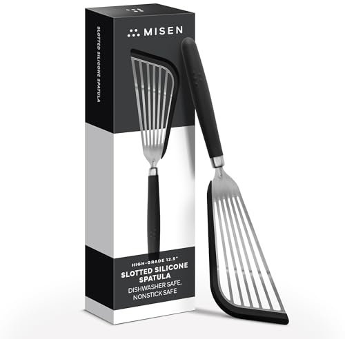 Misen Fish Silicone Spatula - Slotted Turner for Cooking - Perfect for Frying - Heat Resistant - Dishwasher Safe -1mm Thick Flexible Flipper - Soft Silicone Grip Handle for Easy Use
