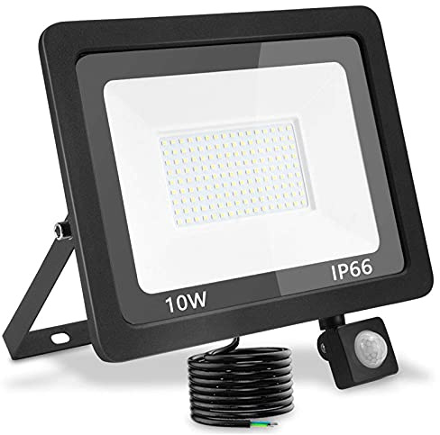 LED Strahler Außen Mit Bewegungsmelder 10W: 1000LM 6000K IP66 Flutlicht | Außenstrahler Scheinwerfer Aussenlampe für Garten, Garage, Hof
