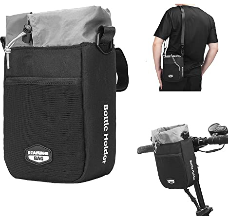 Fututech 2 en 1, 2,5 L, bolsa de almacenamiento para scooter eléctrico, patinete de bicicleta, moto, cochecito, bandolera, impermeable, mantener caliente (negro/gris)