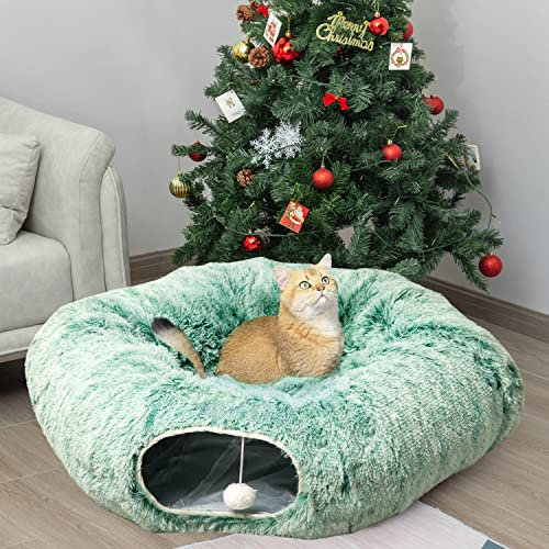 AUOON Katzentunnel, großer Katzentunnel, Katzenbett, Katzenschlauch, Katzenspielzeug für Indoor-Katzen, weiches Plüschmaterial, großer Durchmesser, länger, zusammenklappbar, Welpen, kleine Tiere