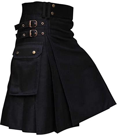 Kilt écossais pour homme - Jupe plissée gothique - Jupe plissée vintage médiévale - Cerf écossais traditionnel - Denim noir - Tartan irlandais - Kilt moderne