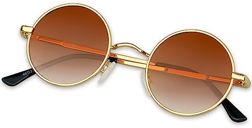 KANASTAL Retro Rund Sonnenbrille Herren Damen | Klassische, Polarisierte, Metallrahmen, Vintage Hippie Rave, UV400 Schutz, Verspiegelt, 70s 80s 90s, Festival, Coole Cosplay