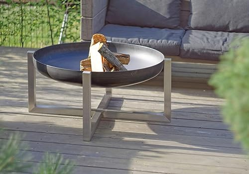 Svenskav Braciere Cross 79 cm per giardino e terrazza (acciaio inox, Super XXL) – Design braciere rotondo per braciere all'aperto – Ciotola ignifuga grande per grigliate, barbecue, barbecue e falò