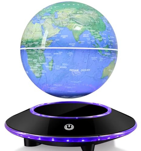 Schwebender Globus, Rotierender schwebender Globus 6 Zoll Magnetische Levitation Weltkarte Globus Lampe, Coole Geschenke für Weihnachten, Geburtstag, Heimbüro Dekoration (Weiße Lichter)