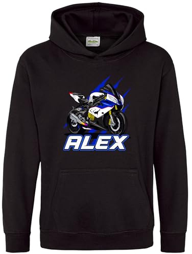 Purple Print House Personalised Blue Motorcycle Boys Hoodie Kids Custom Sports Bike Hooded Sweatshirt Motorbike