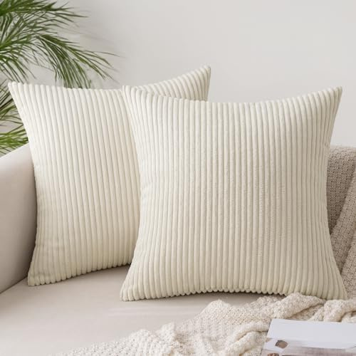 Slozzi Kordsamt Kissenbezug 50x50 Beige Kissenbezüge 2er Set Kissenhülle | Sofakissen Dekokissenbezug Couchkissen Weich für Sofa Schlafzimmer Wohnzimmer Balkon