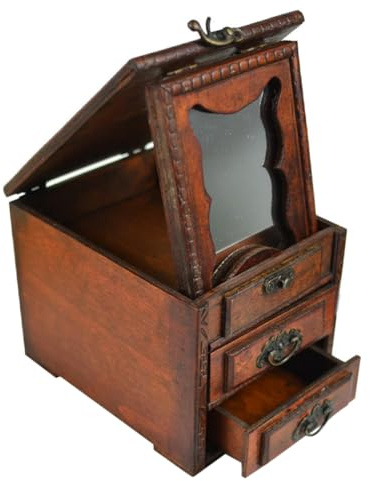 Cabilock Holz Schmuckkästchen Mit Spiegel Für Schmuckaufbewahrung Im Retro-stil Schmucketui Für Ohrringe Und Schmuckbehälter Dekorative Aufbewahrungsbox Für Schreibtisch