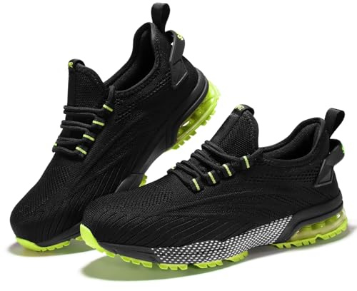 SPIEZ Chaussures de Sécurité Hommes Femmes, Coussin d'air Embout Composite Toe Chaussures de Travail, Légère Antidérapantes Respire Basket de Securite Noir Bleu/Noir Vert EU36-46