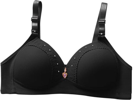 Bras Non Wired Size 44 Thin Laceless Ring Comfortable Breathability Underwear Large Size Brater Buckle Female Bra Deep V Neck Vest Bralette Wireless Seamless Bra Sleep Bra (Black, 44)