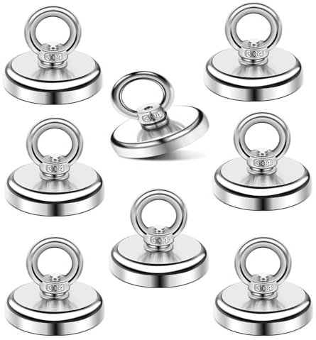 Magnete Stark Groß 45KG, 8 Stück Neodym Magnet Extra Starke 32mm, Magnetfischen, Magnet mit öse, Magneten starker halt für Geeignet Magnet Fischen in Haus, Werkstatt, Wasser