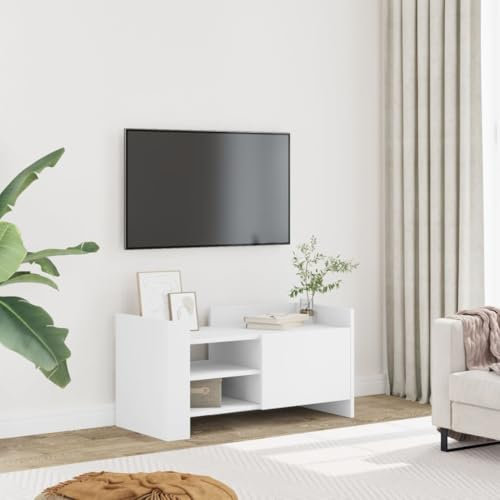 Homgoday Meuble TV blanc 80 x 35 x 40 cm en bois multicouche, meuble TV salon, table pour TV, meuble TV salon, meuble bas pour TV de salon industriel, support TV