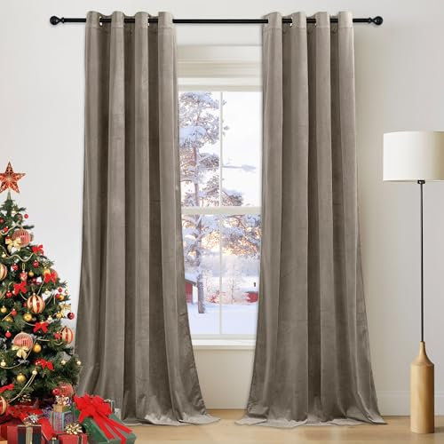 PONY DANCE Thermal Blackout Velvet Curtains - 52x90 Inch Soundproof & Room Darkening Blackout Curtains Home Decor Window Treatment for Living Room/Bedroom, Camel, Set of 2