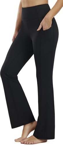 PERSIT Bootcut Yoga Pants for Women High Waist Flared Leggings with Pockets Wide Leg Bottom Bootleg Workout Gym Casual Flare Womens Work Trousers UK - 31 Inches Black M