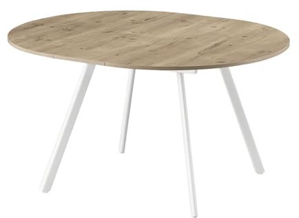 B&D home Table Ronde LIV, Extensible Butterfly Insert Pliant 120-150cm pour 4-6 Personnes Cuisine en Bois Table de Salle à Manger châssis métallique Blanc, Aspect chêne Sable 11210-FW-EISA