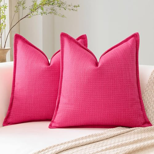Artscope 2er Set Kissenbezüge Einfarbig Wurfkissenbezug Leinen Kissenbezug 50x50 cm Moderne Kissenhülle Dekokissen Sofakissen für Wohnzimmer Schlafzimmer Zuhause Dekor Dunkelrosa