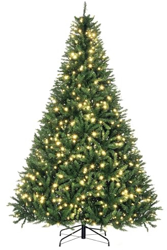 HOMCOM künstlicher Weihnachtsbaum, 210 cm Christbaum mit 2154 Spitzen, 700 LED-Leuchte, rutschfesten Metallständer, Weihnachtsdeko für Indoor, Grün