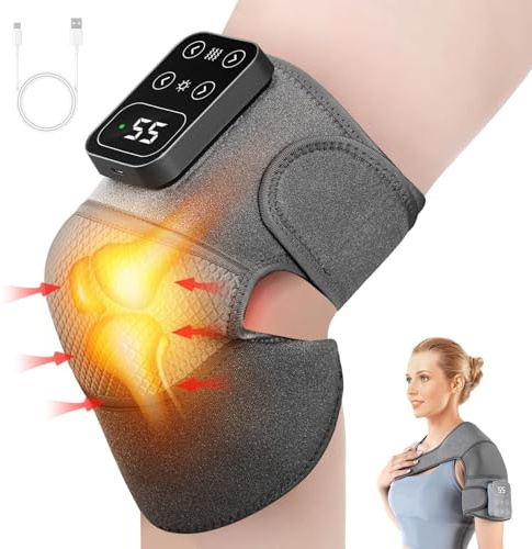 Beheiztes Knie-Massagegerät, 1 Packung kniemassagegerät, 3 Vibrationsstufen, knie massagegerät arthrose für Arthritis, Ischias, Meniskusriss-Entlastung, Schwarz
