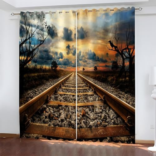 BSYYZQC Schiene Vorhänge, Fenstergardinen Sonnenuntergang Outdoor Vorhang Wetterfest mit ösen, für Kinderschlafzimmerbadezimmerküchentür-Heimdekor 2er Set 245x140cm (HxB)