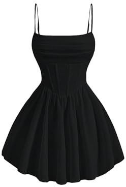 GORGLITTER Women's A Line Flowy Ruffle Mini Cocktail Dress Ruched Sleeveless Corset Dresses Black Medium