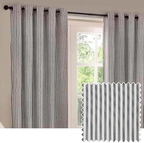 Yard Hebden randig bomull öljett gardin par – grå – 168 x 183 cm