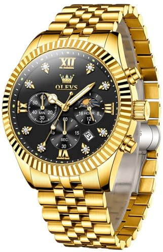 OLEVS Edelstahl Armbanduhr Herren Wasserdicht, Modern Groß Uhr Herren mit Datum, Quarz Analog Leuchtziffern Herrenuhren mit Metallarmband Geschenke für Männer Geschenke