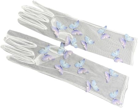 KASFDBMO Tüll Handschuhe Für Themen Event Kleiderhandschuhe Weibliche Abendparty Zeremonielle Handschuhe Schleife Transparente Handschuhe Braut Handschuhe