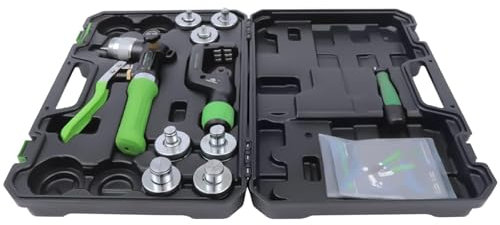 Hydraulic Copper Tube Expander Compact Swaging Tool Kit for 3/8 to 1-1/8 Inches Copper Pipes, Hydraulic Expander Deburring Tool with Tube Cutter & 7 Expander Heads (Green)