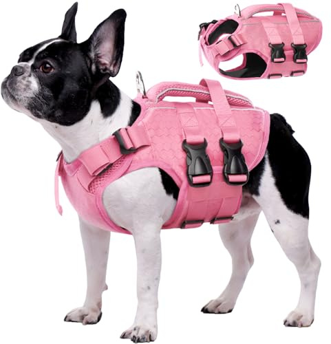 Kuoser Schwimmweste Hund mittel, Hunde Schwimmweste mit Griff, Rosa M | Ripstop Hunde Schwimmweste mit hohem Auftrieb, verstellbar für kleine mittelgroße & große Hunde, mit reflektierenden Streifen