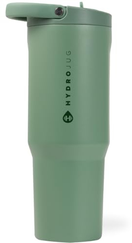 HydroJug Sport - Stainless Steel Tumbler with Straw, Vacuum Insulated, 40oz Leakproof Water Bottle, Ergonomic Design, Reusable, Dishwasher Safe, Rubber Base, Durable for Gym or Outdoors, Sage